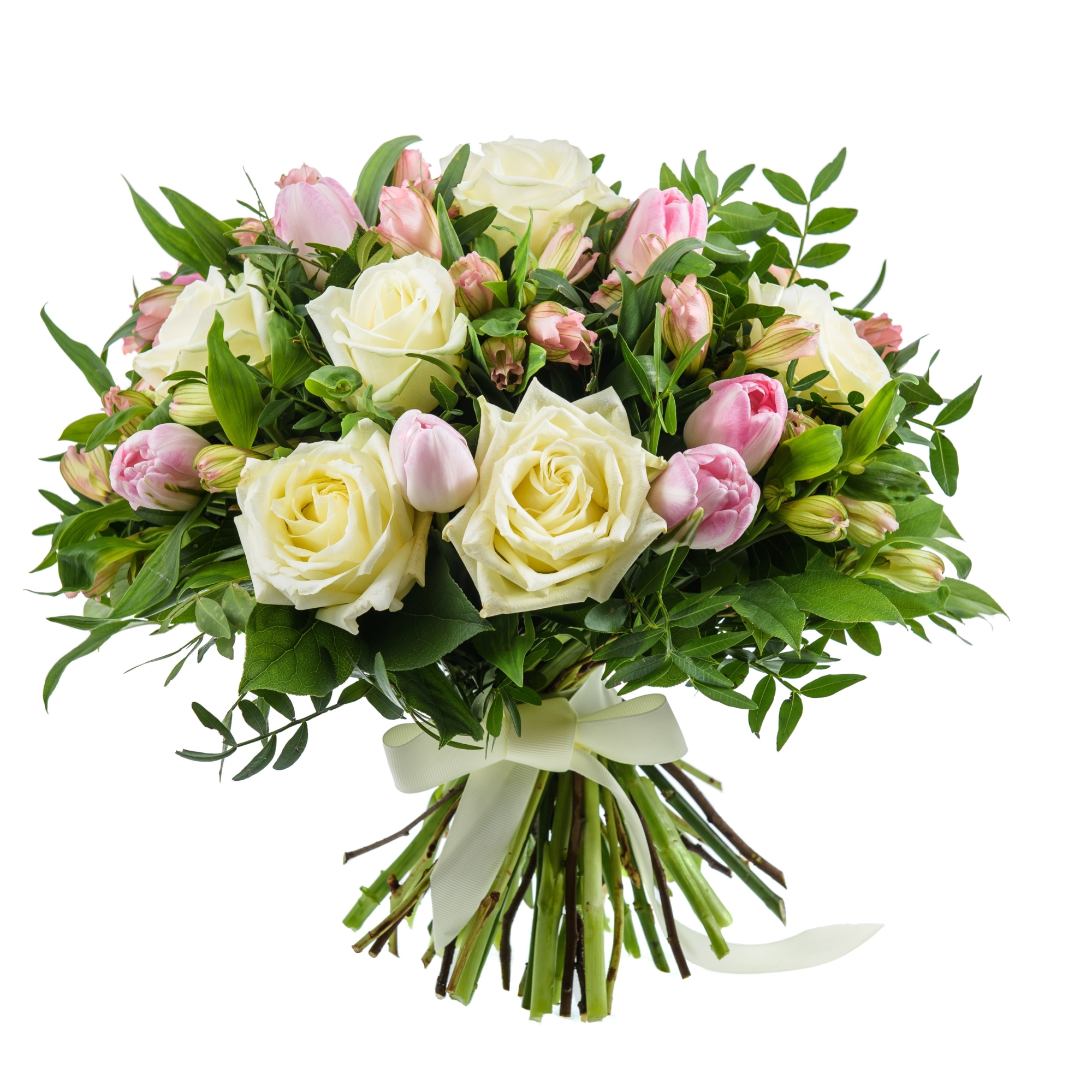 Bouquet printanier blanc et rose - Botanica Brussels