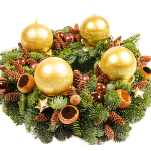 Couronne de Noël or élégante pour la décoration des fêtes chez Botanica Brussels