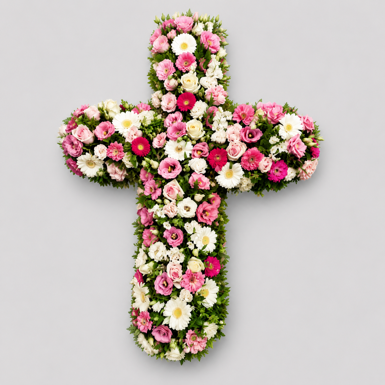 Croix mortuaire blanc et rose : deuil