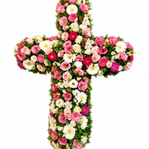 croix mortuaire en rose et blanc pour une livraison au crematorium