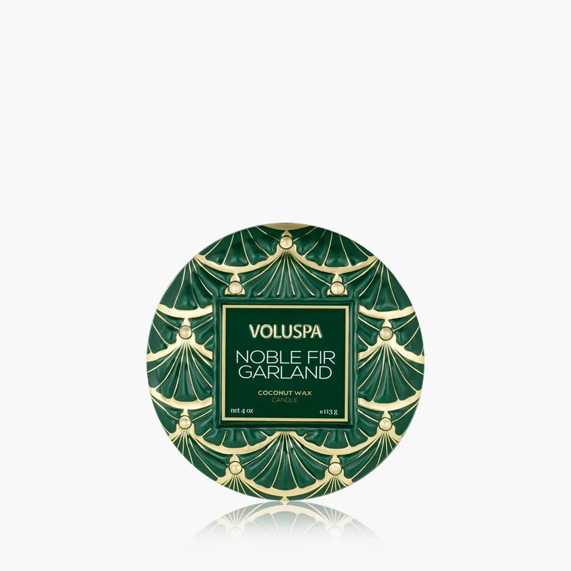 Noble Fir garland- Mini Tin Candle