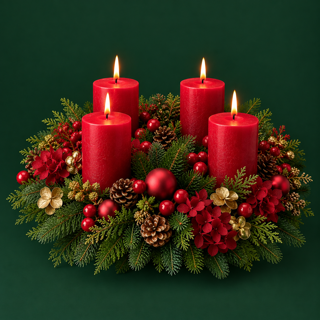 couronne de Noël rouge et or à 4 bougies